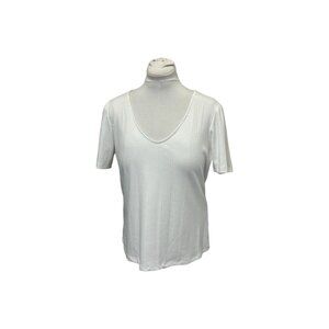 LC Lauren Conrad Women’s Short Sleeve V Neck Ribbed Tee White size XXL